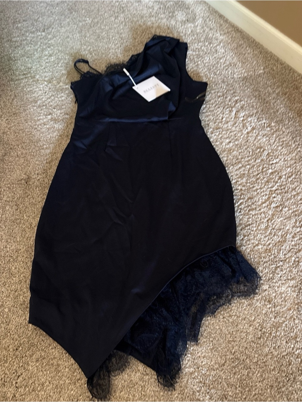 Elliatt Navy Slip Dress with Lace Accent